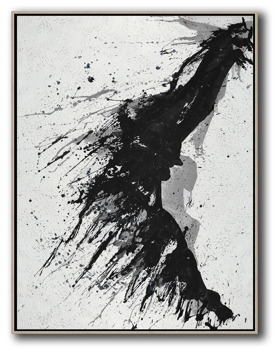 Hand-Painted Black, White, Grey, Minimalist Painting On Canvas, Drip Painting - Modern Art Photography Suit Extra Large